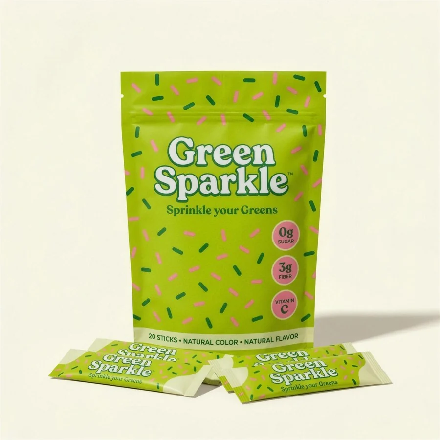 Green Sparkle pouch of 20 sticks with three stick packs in front